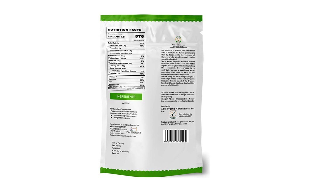 Orgabite Organic Almond    Pack  400 grams
